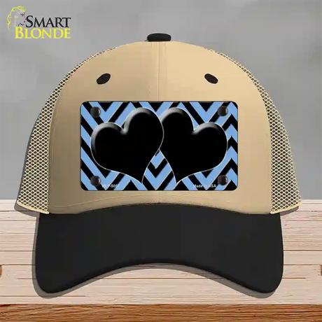 Light Blue Black Chevon Hearts Novelty License Plate Hat Mesh / Khaki|Black