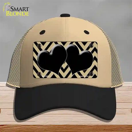 Gold Black Chevon Hearts Novelty License Plate Hat Mesh / Khaki|Black