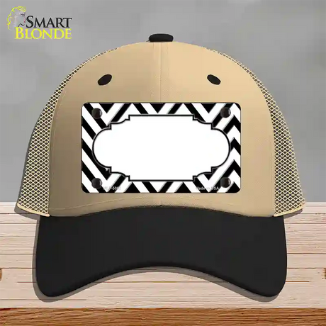 White Black Chevron Scallop Novelty License Plate Hat Mesh / Khaki|Black