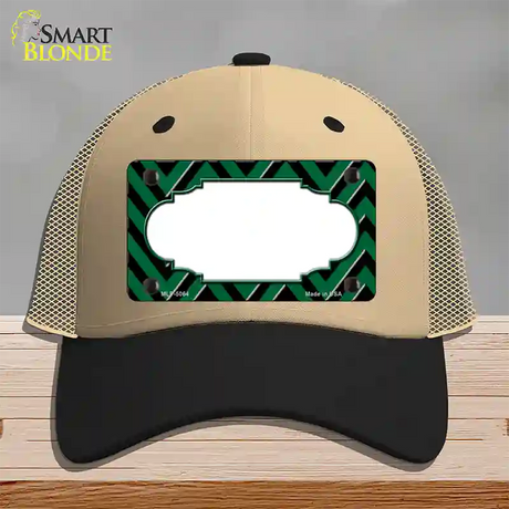 Green Black Chevron Scallop Novelty License Plate Hat Mesh / Khaki|Black