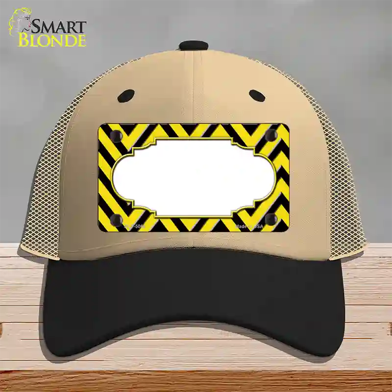 Yellow Black Chevron Scallop Novelty License Plate Hat Mesh / Khaki|Black