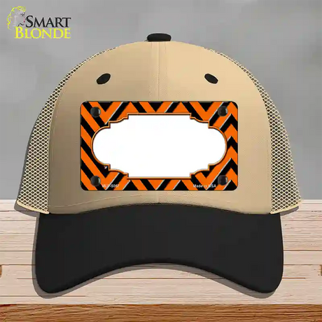 Orange Black Chevron Scallop Novelty License Plate Hat Mesh / Khaki|Black