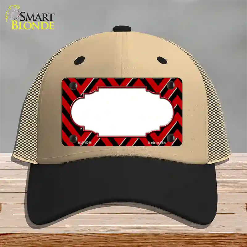 Red Black Chevron Scallop Novelty License Plate Hat Mesh / Khaki|Black