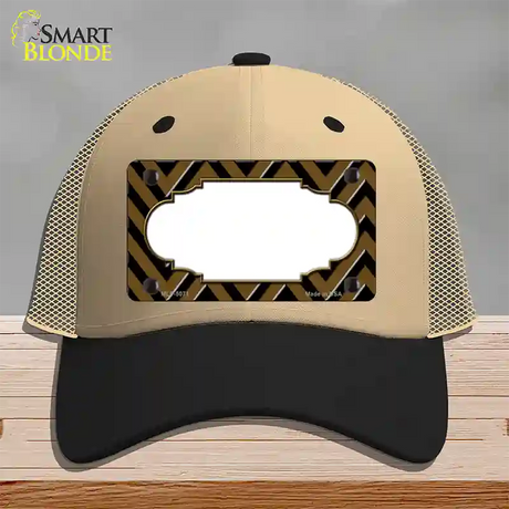 Brown Black Chevron Scallop Novelty License Plate Hat Mesh / Khaki|Black