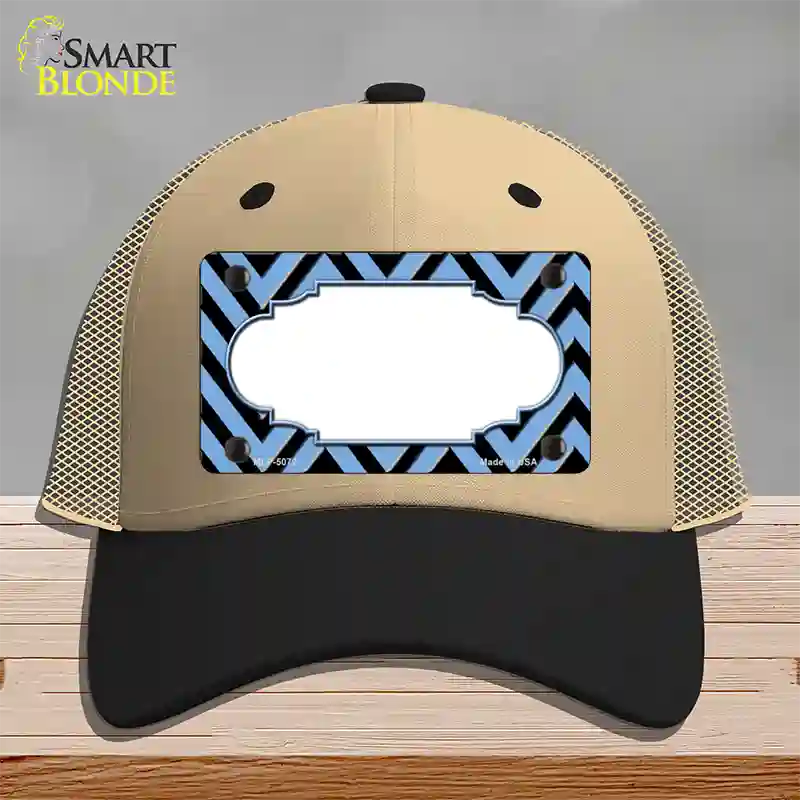 Light Blue Black Chevron Scallop Novelty License Plate Hat Mesh / Khaki|Black