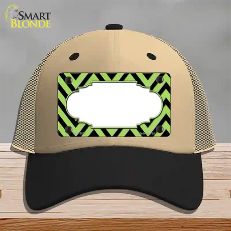 Lime Green Black Chevron Scallop Novelty License Plate Hat Mesh / Khaki|Black