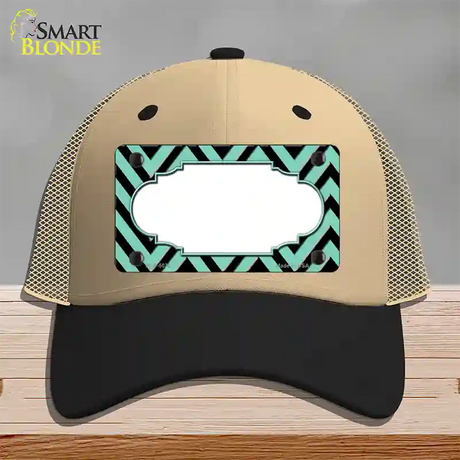 Mint Black Chevron Scallop Novelty License Plate Hat Mesh / Khaki|Black