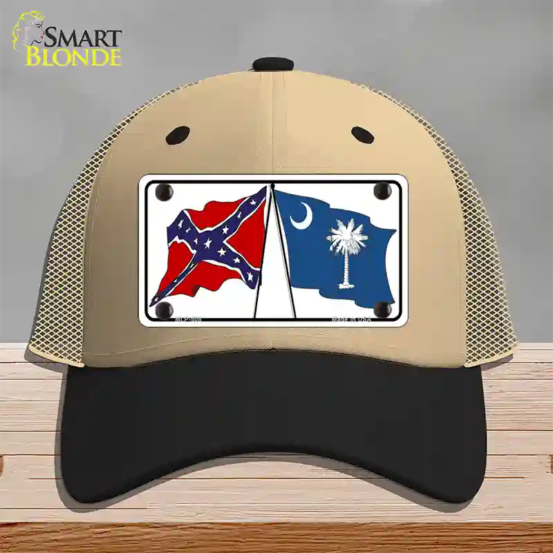 Confederate South Carolina State Flag Novelty License Plate Hat Mesh / Khaki|Black