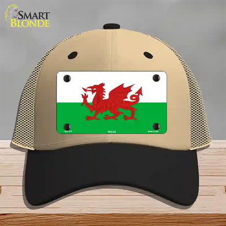 Wales Flag Novelty License Plate Hat Mesh / Khaki|Black