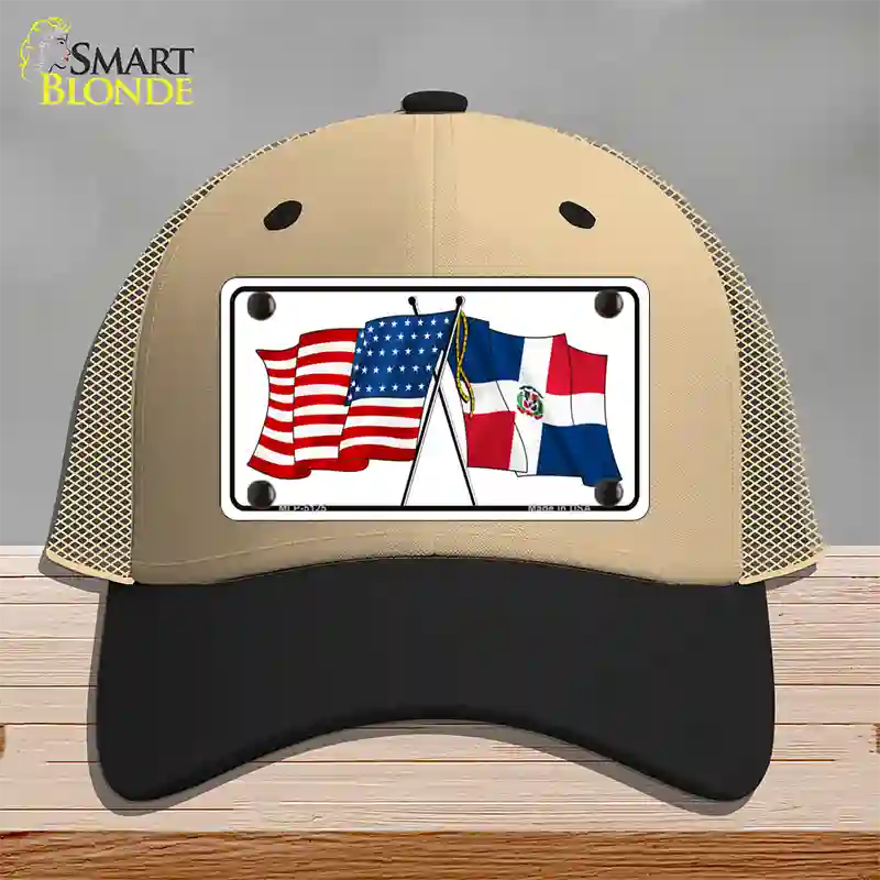 United States Dominican Republic Crossed Flags Novelty License Plate Hat Sign Mesh / Khaki|Black