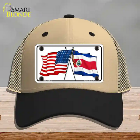 United States Costa Rica Crossed Flags Novelty License Plate Hat Sign Mesh / Khaki|Black