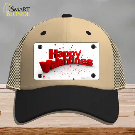 Happy Valentines Novelty License Plate Hat Mesh / Khaki|Black