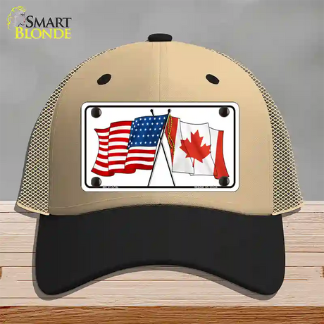 United States Canadian Flag Novelty License Plate Hat Mesh / Khaki|Black