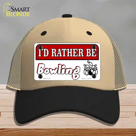 Rather Be Bowling Novelty License Plate Hat Mesh / Khaki|Black