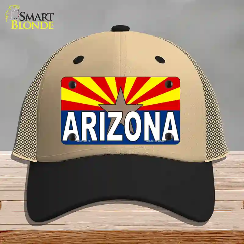 Arizona Flag White Arizona Novelty License Plate Hat Sign Mesh / Khaki|Black