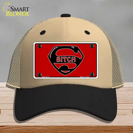 Super Bitch Novelty License Plate Hat Mesh / Khaki|Black