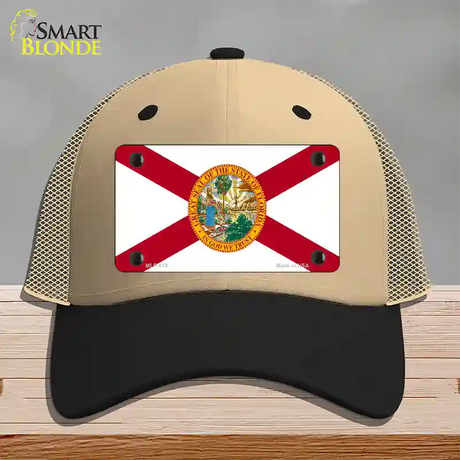 Florida State Flag Novelty License Plate Hat Mesh / Khaki|Black