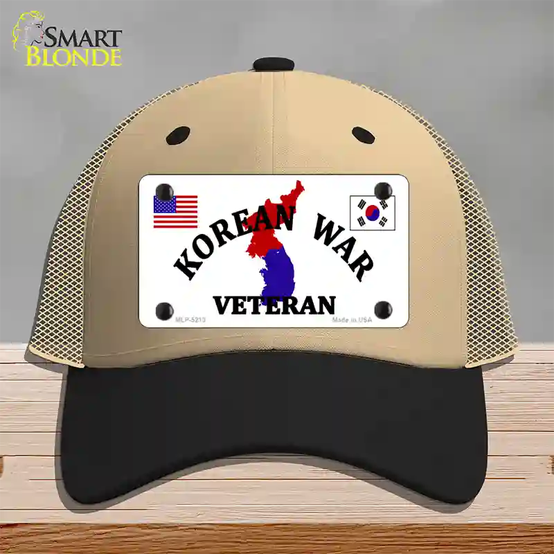 Korean War Veteran Novelty License Plate Hat Mesh / Khaki|Black