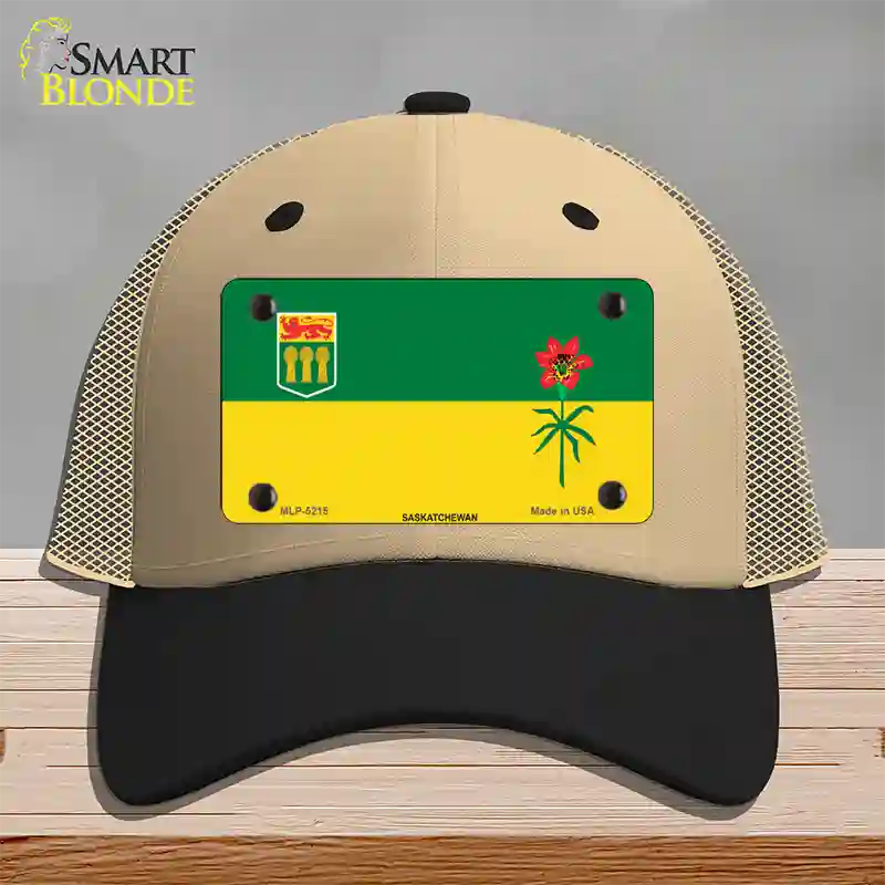 Saskatchewan Flag Novelty License Plate Hat Mesh / Khaki|Black