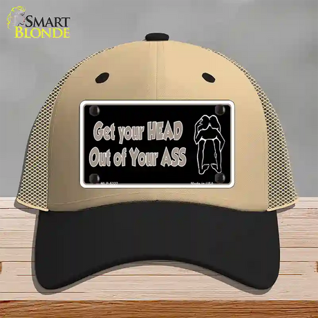 Head Out of Your Ass Novelty License Plate Hat Mesh / Khaki|Black