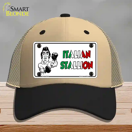 Italian Stallion Novelty License Plate Hat Mesh / Khaki|Black