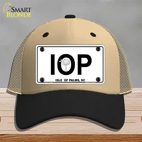 IOP Isle of Palms Novelty License Plate Hat Mesh / Khaki|Black