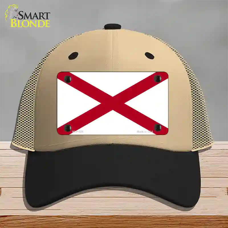 Alabama State Flag Novelty License Plate Hat Sign Mesh / Khaki|Black