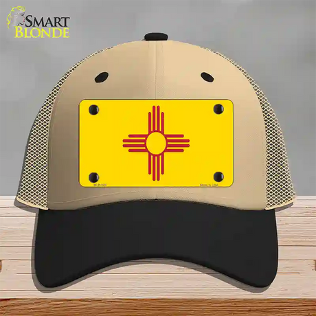 New Mexico State Flag Novelty License Plate Hat Mesh / Khaki|Black