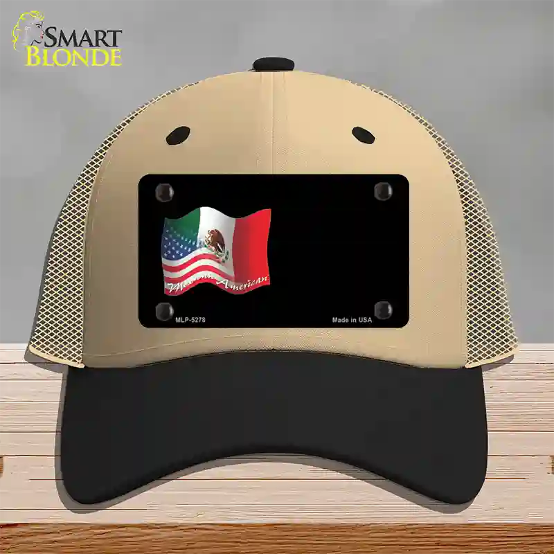 Mexican American Flag Offset Novelty License Plate Hat Mesh / Khaki|Black