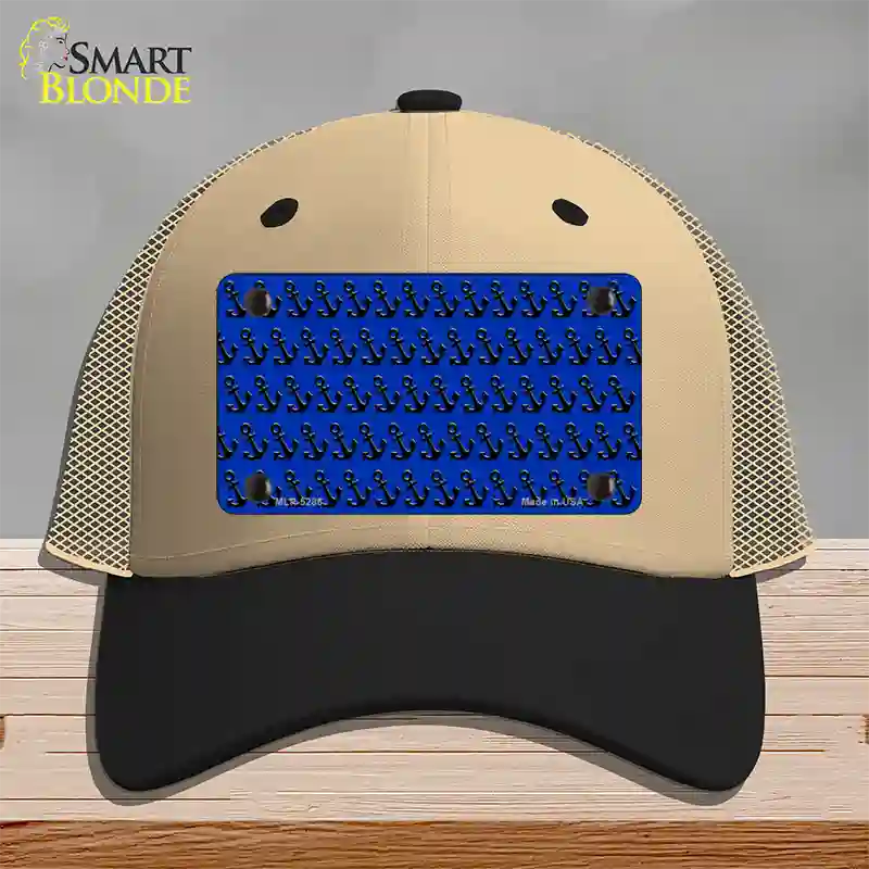 Blue Black Anchor Novelty License Plate Hat Mesh / Khaki|Black