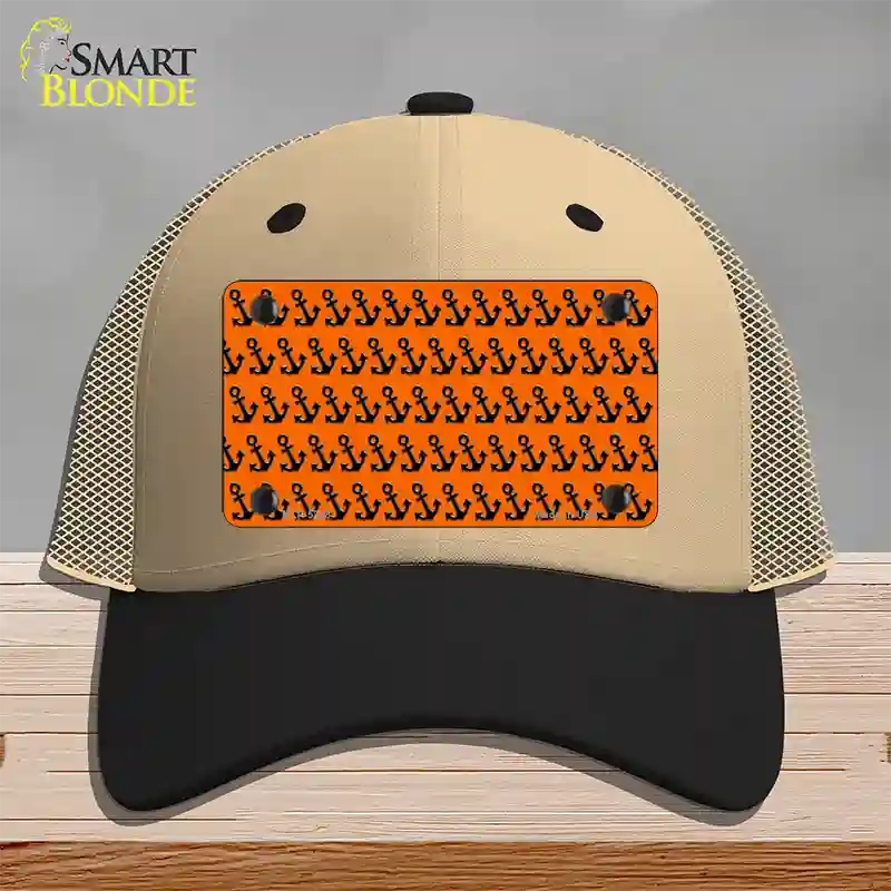 Orange Black Anchor Novelty License Plate Hat Mesh / Khaki|Black