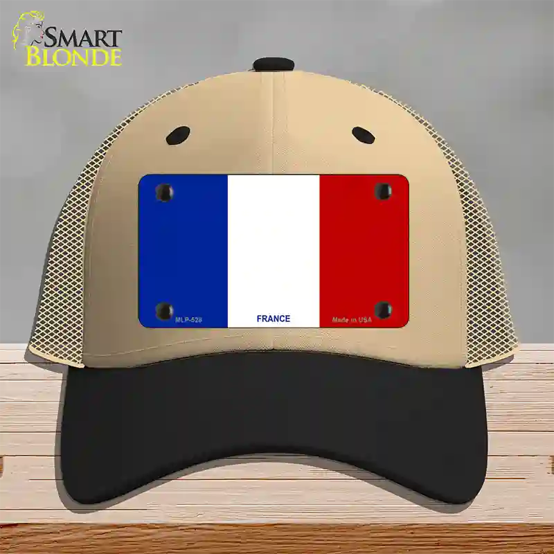 France Flag Novelty License Plate Hat Mesh / Khaki|Black