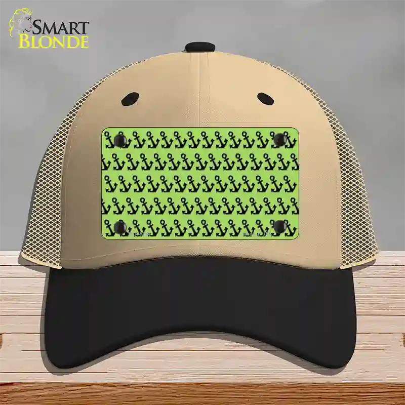 Lime Green Black Anchor Novelty License Plate Hat Mesh / Khaki|Black