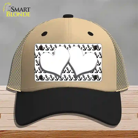 White Black Anchor White Heart Center Novelty License Plate Hat Mesh / Khaki|Black