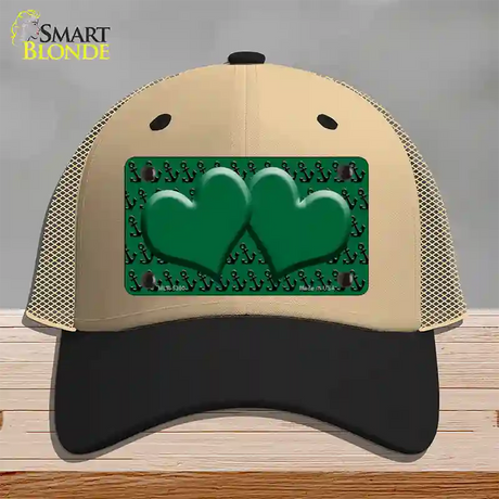 Green Black Anchor Green Heart Center Novelty License Plate Hat Mesh / Khaki|Black