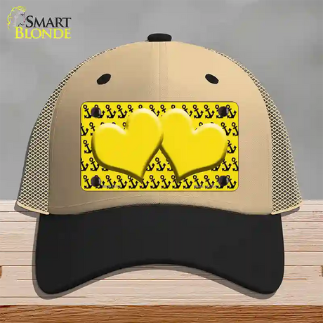 Yellow Black Anchor Yellow Heart Center Novelty License Plate Hat Mesh / Khaki|Black