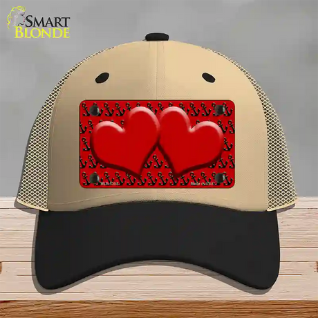 Red Black Anchor Red Heart Center Novelty License Plate Hat Mesh / Khaki|Black