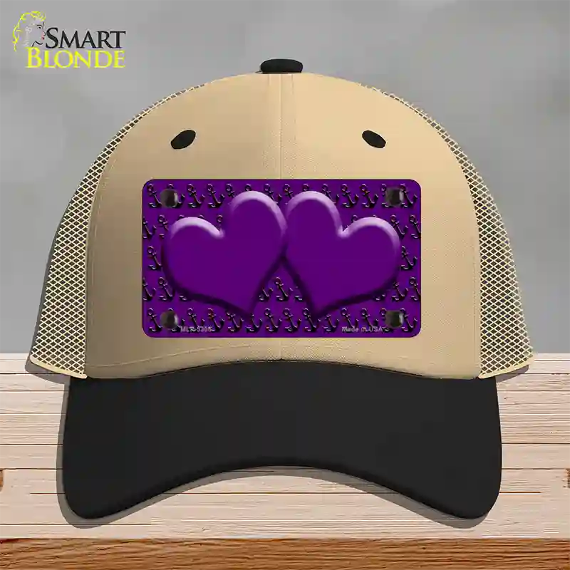 Purple Black Anchor Purple Heart Center Novelty License Plate Hat Mesh / Khaki|Black