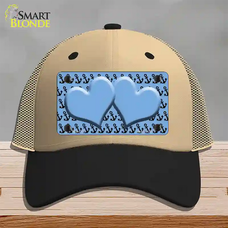 Light Blue Black Anchor Light Blue Heart Center Novelty License Plate Hat Mesh / Khaki|Black