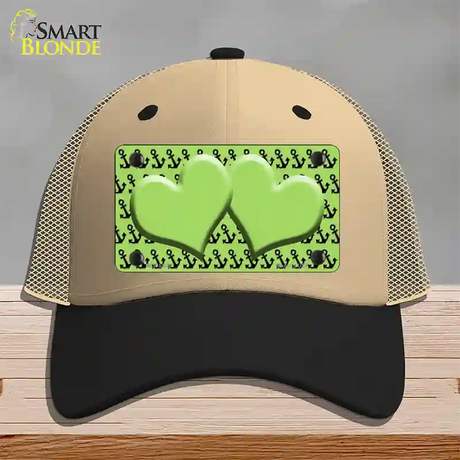 Lime Green Black Anchor Lime Green Heart Center Novelty License Plate Hat Mesh / Khaki|Black