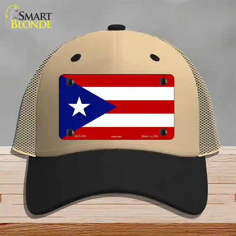 Puerto Rico Flag Novelty License Plate Hat Mesh / Khaki|Black