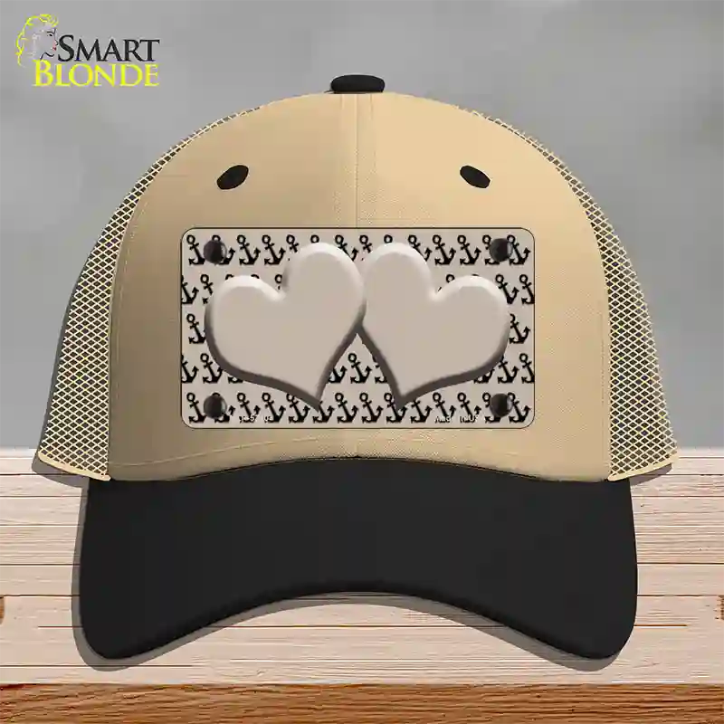 Tan Black Anchor Tan Heart Center Novelty License Plate Hat Mesh / Khaki|Black