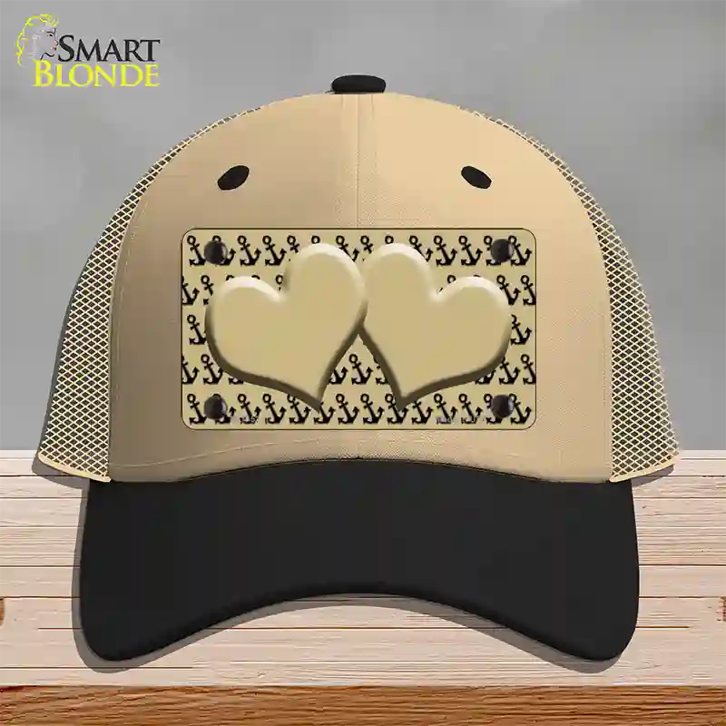 Gold Black Anchor Gold Heart Center Novelty License Plate Hat Mesh / Khaki|Black