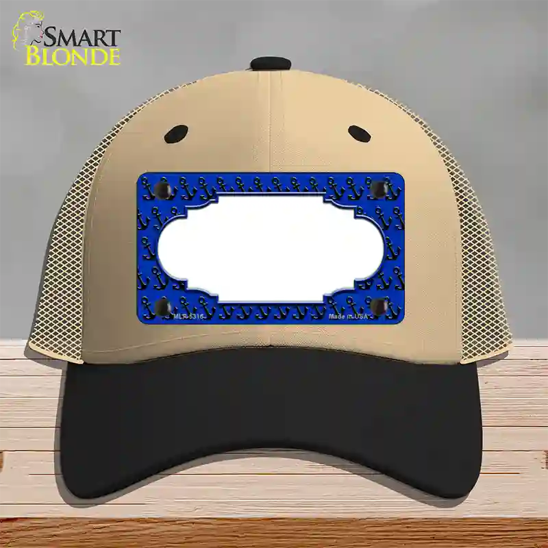 Blue Black Anchor Scallop Center Novelty License Plate Hat Mesh / Khaki|Black