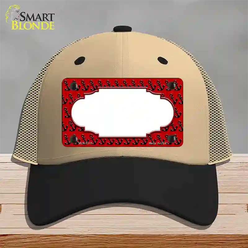 Red Black Anchor Scallop Center Novelty License Plate Hat Mesh / Khaki|Black