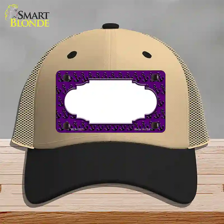 Purple Black Anchor Scallop Center Novelty License Plate Hat Mesh / Khaki|Black