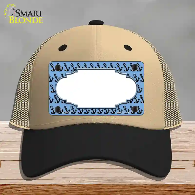 Light Blue Black Anchor Scallop Center Novelty License Plate Hat Mesh / Khaki|Black