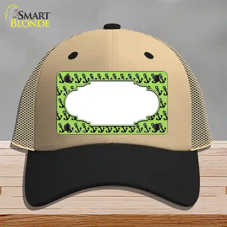 Lime Green Black Anchor Scallop Center Novelty License Plate Hat Mesh / Khaki|Black