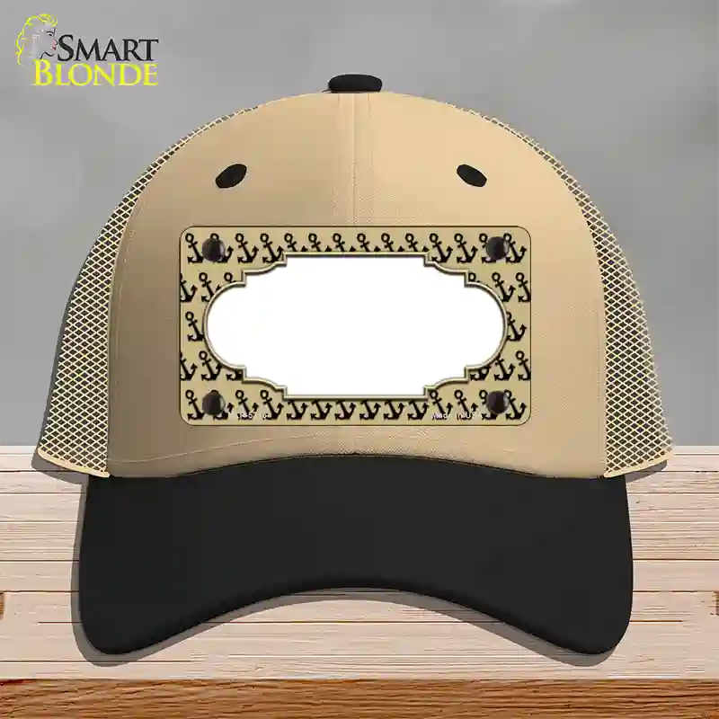 Gold Black Anchor Scallop Center Novelty License Plate Hat Mesh / Khaki|Black