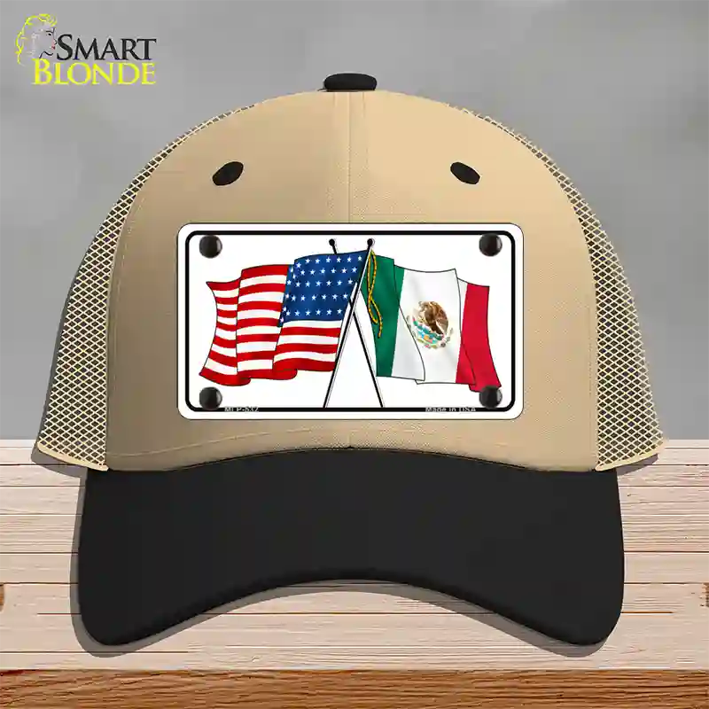 United States Mexico Flag Novelty License Plate Hat Mesh / Khaki|Black